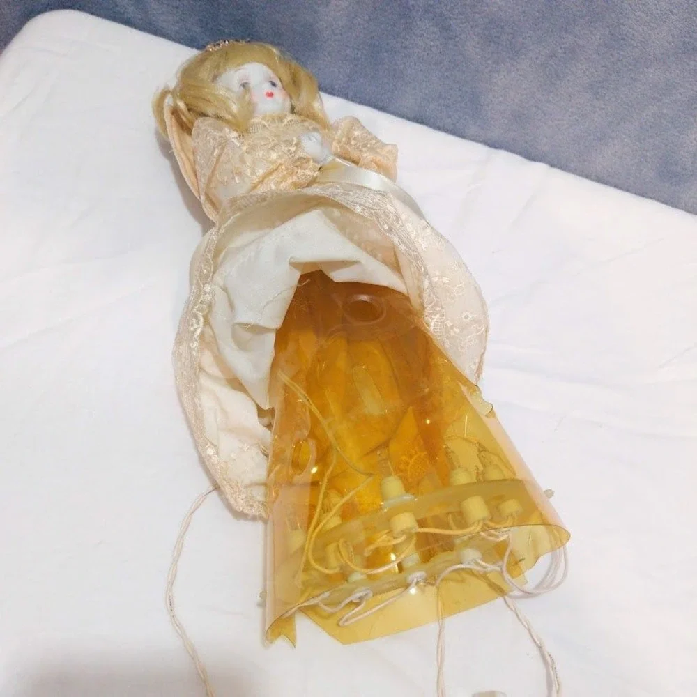 Vintage Angel Christmas Tree Topper Light Up Porcelain Lace Gown 12